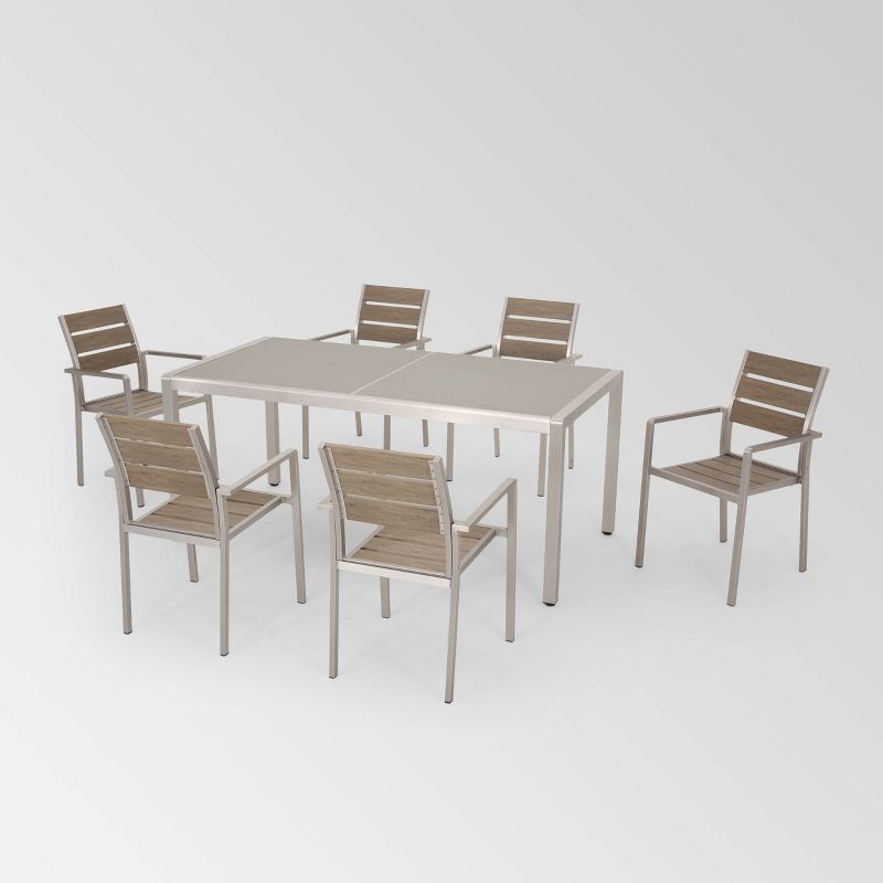 Cape Coral 7pc Aluminum Dining Set - Gray/Natural - Christopher Knight Home, 3 of 12