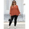 Plus Size Women's V Neck Ribbed T-Shirt Fluffy Fleece Puff Sleeve Casual Loose Fit Blouse Tunic Top - 3 of 4