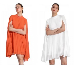 INSPIRE CHIC Women's Loose Flowy Cloak Sleeve Cape Pleated Chiffon Dress 2 Packs - 1 of 4
