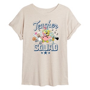 Women's - SpongeBob SquarePants - Teacher Squad Sandy Patrick Gary Squidward Oversized Graphic T-Shirt - 1 of 4