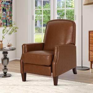 PU Leather Recliner Chair with Rivets, Adjustable Footrest - 1 of 4