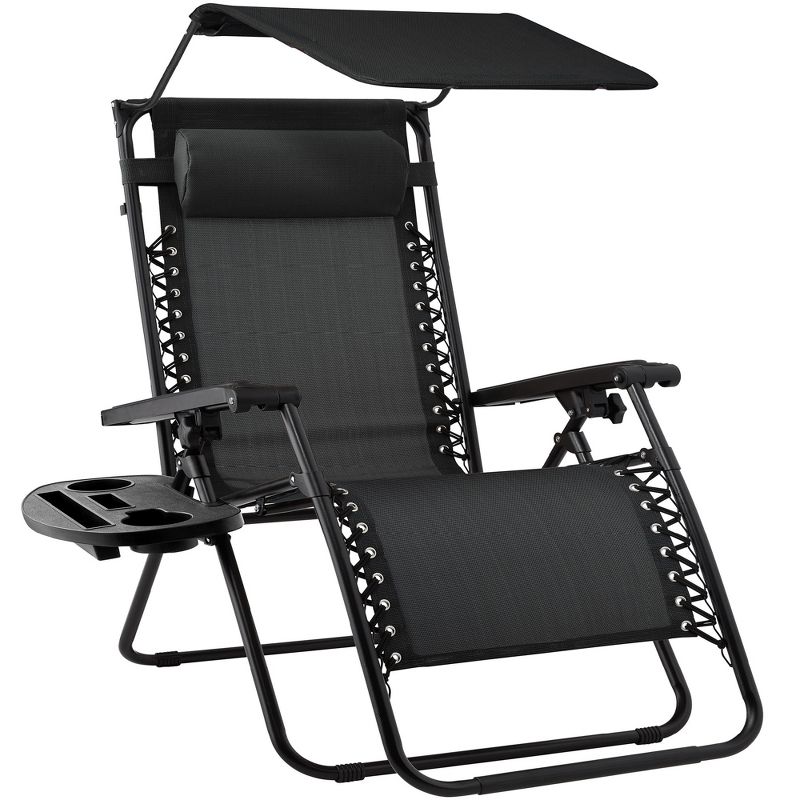 Best Choice Products Folding Zero Gravity Recliner Patio Lounge Chair w/ Canopy Shade, Headrest, Tray, 1 of 10