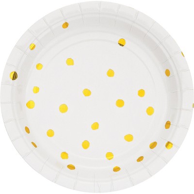 White and Gold Foil Dot 7" Dessert Plates - 8ct
