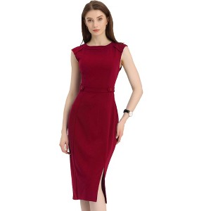 Allegra K Women's Round Neck Slim Fit Sleeveless Split Work Sheath Dresses - 1 of 4