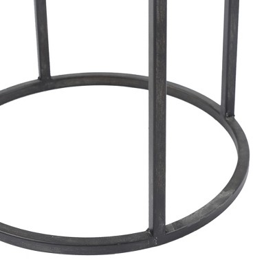 LuxenHome 2-Piece Black Metal and Glass Round Accent Tables