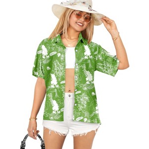 HAPPY BAY Button Down Shirt Funky Short Sleeve Tops Tropical Vacation Colorful Blouse Shirt Summer Hawaiian Beach Party Floral Shirts - 1 of 4