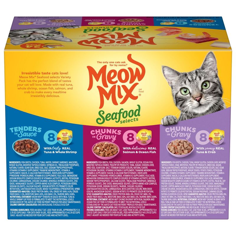 Meow Mix Seafood Selections Wet Cat Food with Shrimp, Salmon, Crab &#38; Tuna Flavor - 2.75oz/24ct Variety Pack, 6 of 13