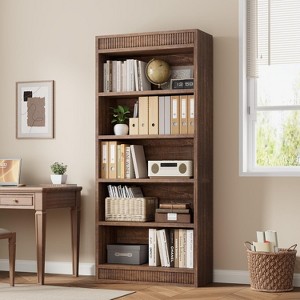 Modern 5 Tier Bookcase with Adjustable Shelves, Tall Bookshelf w/Wooden Legs, Rustic Vintage Etagere for Home Office - 1 of 4