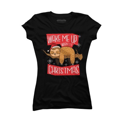 Junior's Design By Humans Christmas sloth By ArtStyleAlice T-Shirt