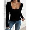 Clearlove Women Long Sleeve Shirts Lace Square Neck Slim Fit Fashion Top - 2 of 4