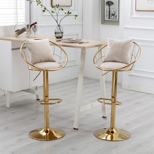 Gulches Set of 2 Off-White Velvet Bar Stools - 360¡ã Rotation, Height-Adjustable, Gold-Plated, High-Density Foam, Non-Slip Base for Dining Room Bar - 1 of 4