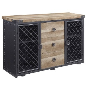Edina 50" Kitchen and Dining Cabinets Oak and Sandy Black - Acme Furniture: Sideboard Buffet with Metal Frame, MDF Surface - 1 of 4