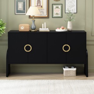Four-Door Metal Handle Storage Cabinet,  Accent Cabinet Wiht Adjustable Shelf,  Modern Cabinet-Cuddlewood - 1 of 4