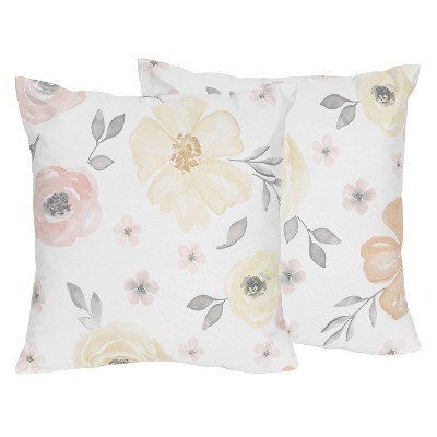 Set of 2 Watercolor Floral Decorative Accent Throw Pillows Yellow/Pink - Sweet Jojo Designs
