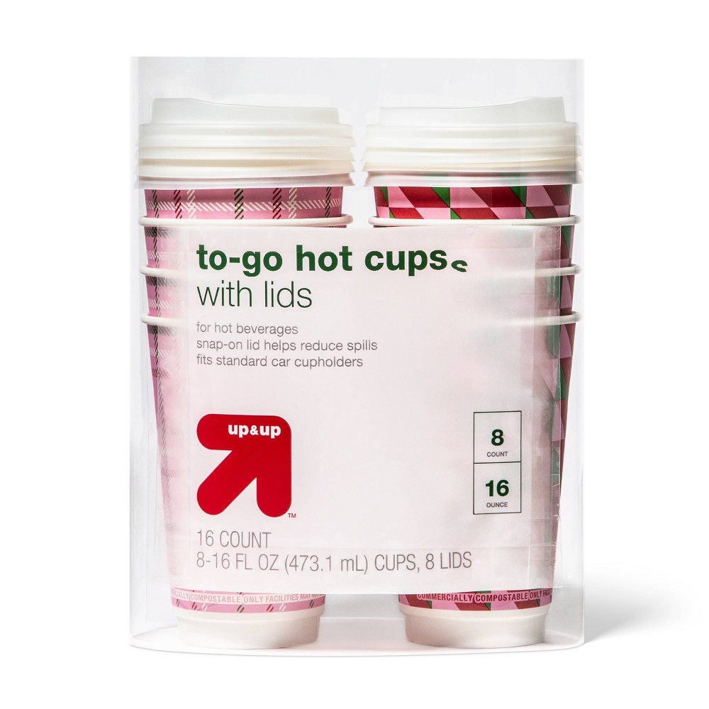 (Case of 6 Pack) Holiday Disposable Drinkware Hot Cup - Brights - 16oz/8ct - up & up™