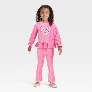 Toddler Girls' 2pc Bluey Bingo Ribbed Velour Top and Pants Set - Pink - 1 of 4