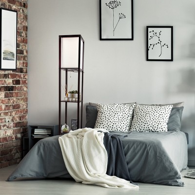 Brown 3-Tier Etagere Shelf Floor Lamp with White Shade