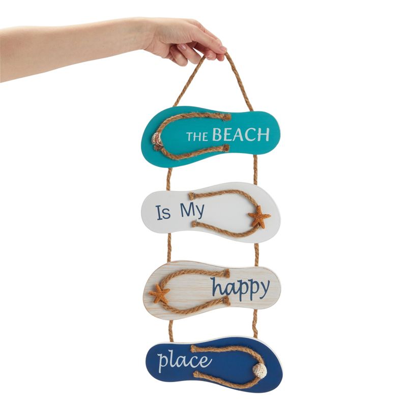 Juvale Wooden Beach Wall Hanging Decor Sign, Flip Flop Beachy Decorations for Home and Bathroom Decor, The Beach is My Happy Place, 8.7 x 20.9 In, 3 of 10
