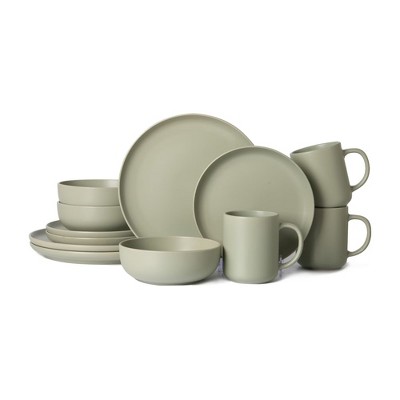 Syemin Dining Bowls 3 Person Stoneware Dinnerware Set Microwave Dishwasher Safe Chip-Resistant Matte Glaze Stackable Storage, Green, 10"*10"*2.4"