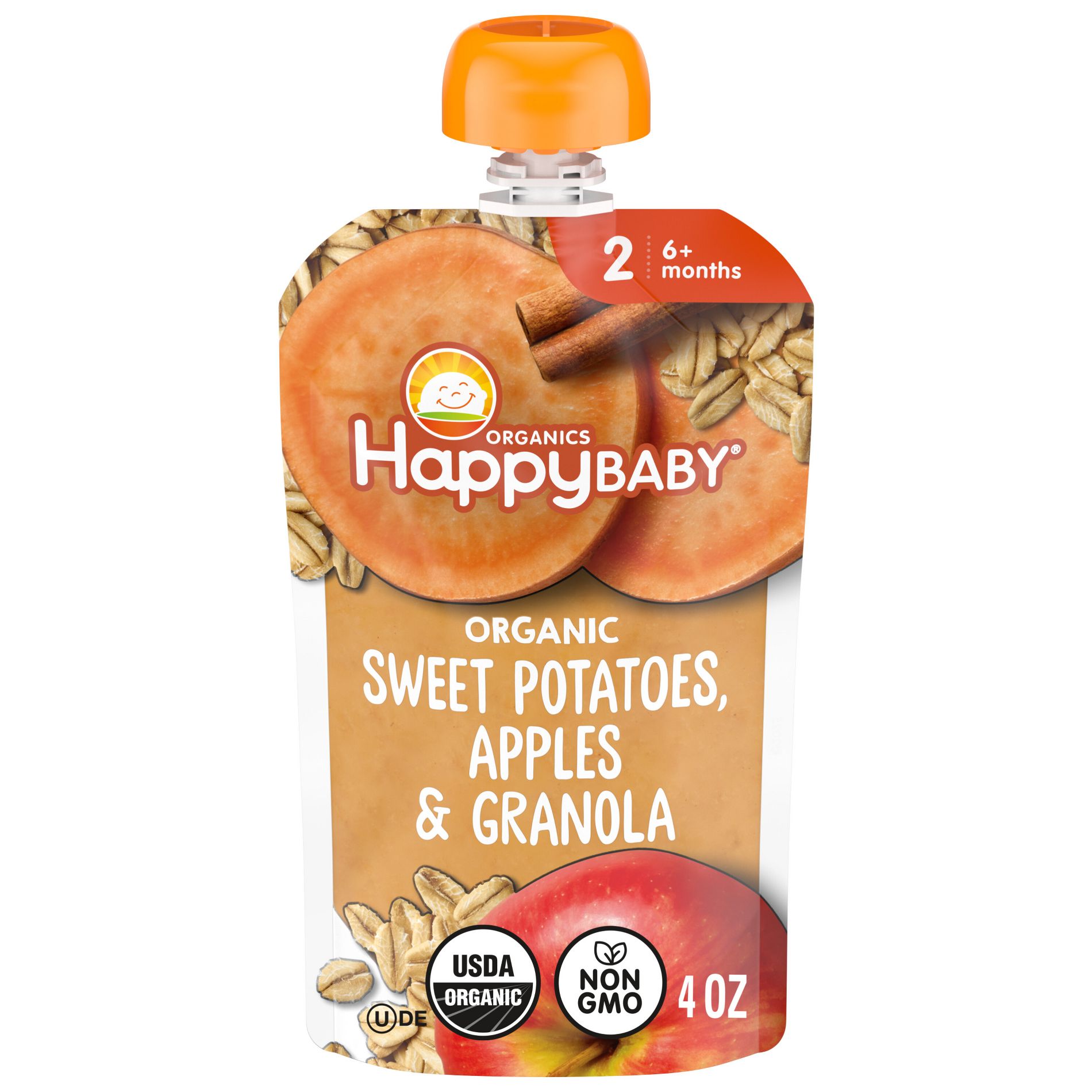 Happy Baby Organic Apples, Sweet Potatoes & Granola Baby Food Pouch - 4oz: 6 Months and Up, 2nd Stage, Vegan, Ready to Eat