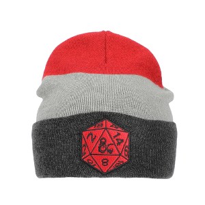 Dungeons and Dragons Game Striped Red Marled Embroidery Logo Knitted Beanie Hat for Winter - 1 of 4