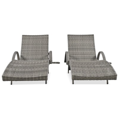 GlasFlength 2PCS Patio Seating Sets, Chaise Lounge Set Furniture With Wicker, Outdoor Seating, UV Resistant, Grey, 25.2"*80.3"*37.4"