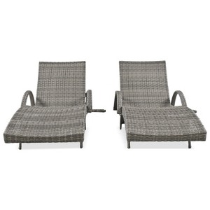 GlasFlength 2PCS Patio Seating Sets, Chaise Lounge Set Furniture With Wicker, Outdoor Seating, UV Resistant, Grey, 25.2"*80.3"*37.4" - 1 of 4