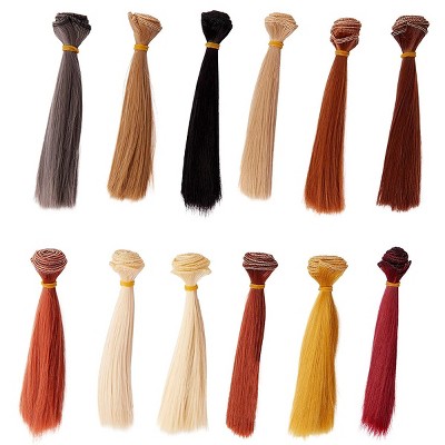 Bright Creations 24 Pack Straight Doll Hair Wefts Wigs, Synthetic Extensions for Toys Anime, 5.9 inches