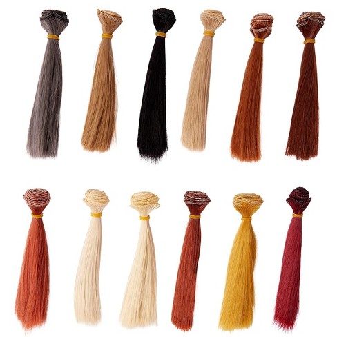 11 in, 12 Colors, 12 Pieces Crafts Long Straight Doll Hair Wefts for Rerooting 