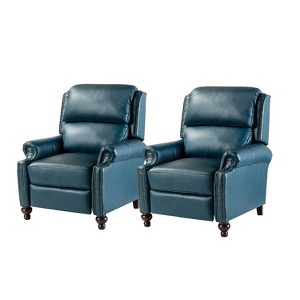 Set of 2 Elisabete Modern Wingback Genuine Leather Recliner with Vintage Nail Head Trim for Living Room and Bedroom  | ARTFUL LIVING DESIGN - 1 of 4