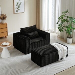 49”W Corduroy Sponge Sofa Lounge Chair Sleeper Chair with Removable footrest and Pillow, No Assembly Required-ModernLuxe - 1 of 4