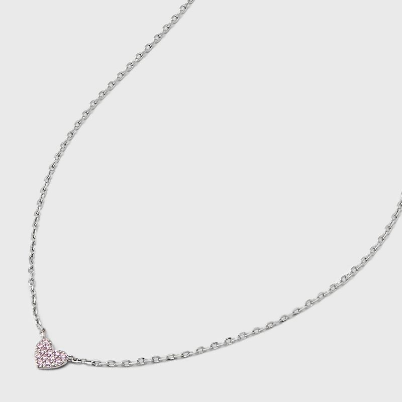 Silver Plated Brass Pink Cubic Zirconia Heart Pendant Necklace - A New Day&#8482; Pink/Silver, 5 of 6