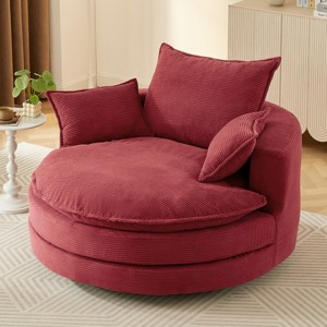 57.5" Oversized Corduroy Swivel Barrel Chair with Dual-Layer Cushion and 3 Pillows for Living Room Bedroom-Baofuwish - 1 of 4