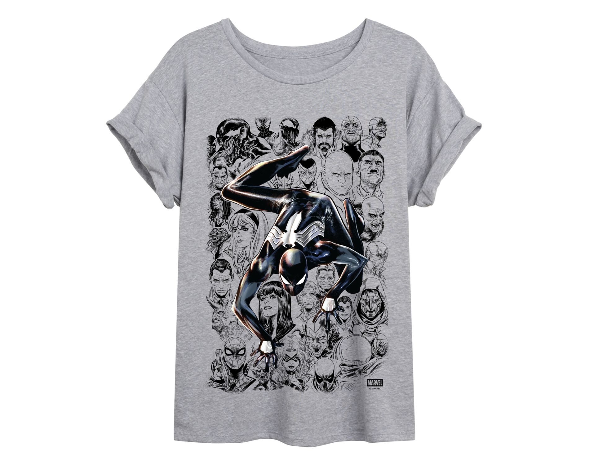 Women's Marvel Spiderman Outline Oversized Graphic T-Shirt - Heather Grey - 2 X-Large