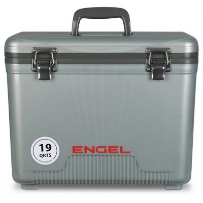 Engel UC19 19 Quart Fishing Live Bait Dry Box Ice Cooler with Stain/Odor-Resistant Surface and Shoulder Strap, Silver