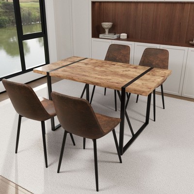 NicBex Dining Table Set for 4 Modern Counter Height Table with Wooden Tabletop, Geometric Legs and 4 Suede Chairs for Kitchen