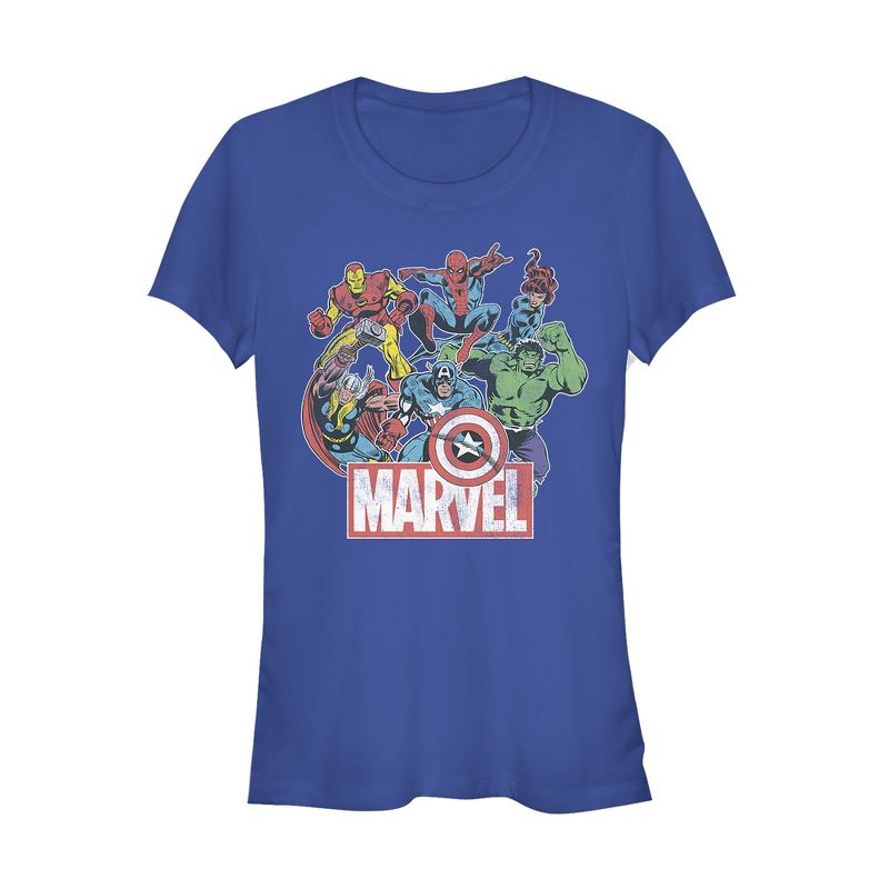 Juniors Womens Marvel Classic Hero Collage T-Shirt, 1 of 4