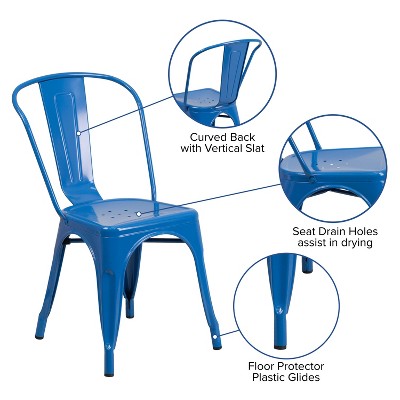 Vintage Bistro Blue Steel Stackable Indoor-Outdoor Chair