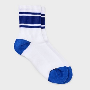 Women's Game Day Varsity Stripe Ribbed Cushioned Mid Crew Socks - Wild Fable™ - 1 of 3