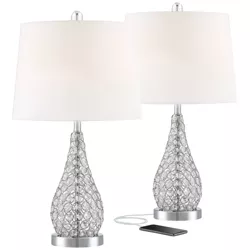 360 Lighting Modern Accent Table Lamps 23.5" High Set of 2 with Hotel Style USB Charging Port Chrome Empire Shade for Living Room Desk Bedroom Bedside