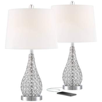360 Lighting Sergio Modern Accent Table Lamps 23 1/2" High Set of 2 Clear Acrylic with USB Charging Port White Drum Shade for Bedroom Living Room Desk