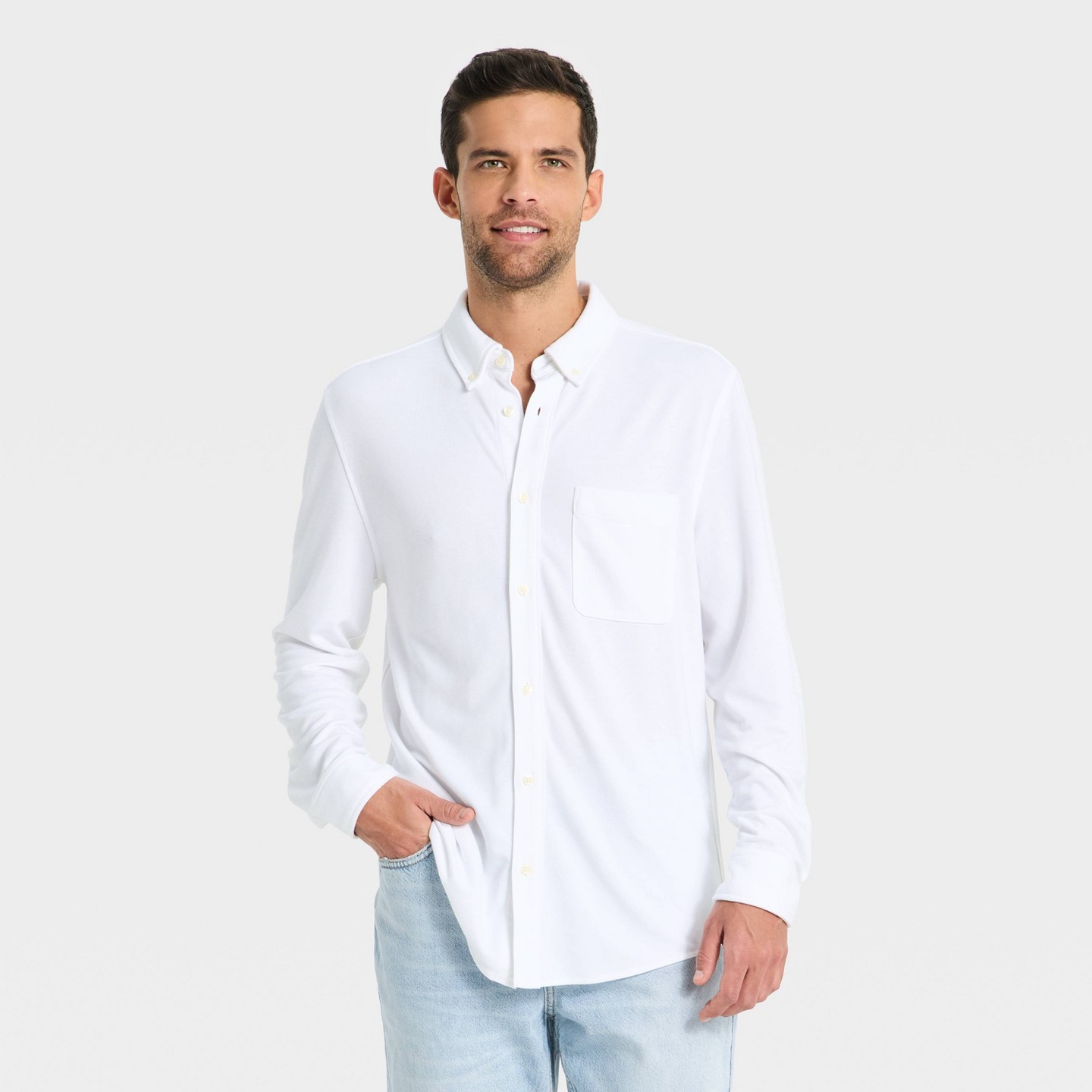 Мужская рубашка Goodfellow & Co Comfort Wear Long Sleeve, цвет: Белый — фото 1