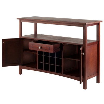 Winsome Transitional Walnut Buffet Cabinet with Wine Storage