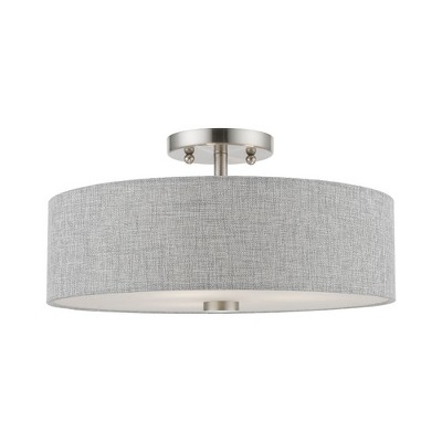 Livex Lighting Dakota 3 - Light Semi-Flush Mount in  Brushed Nickel/Shiny White
