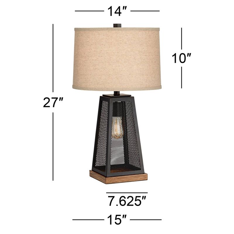 Franklin Iron Works Rustic Table Lamp 26 3/4" High with USB Port LED Night Light Dimmer Bronze Metal Mesh Burlap Shade for Bedroom Living Room House, 4 of 10