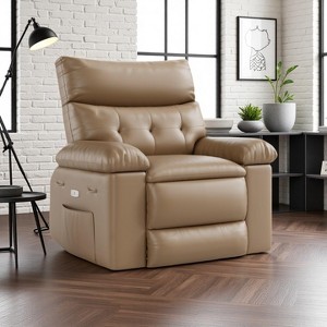 Electric Power Recliner Chair - PU Leather Swivel Rocker with Massage & Heat, 270° Rotation, Side Pocket & Remote Control, for Living Room - 1 of 4
