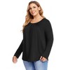 Women's Plus Size Pleated Front Long Sleeve Top - Convertible Cuff Loose Fit Blouse - 3 of 4
