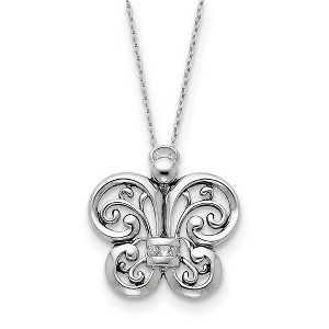 Black Bow Jewelry Rhodium Plated Sterling Silver & CZ Courageous Angel Necklace, 18 Inch - 1 of 4