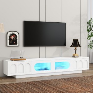 ACEPANO 86.6 in. W Modern Media Console Table with Glass Doors & Arched Cabinet Doors for Living Room-White - 1 of 4