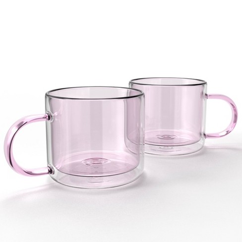 Elle Decor Double Wall Coffee Cups, Set Of 2, Cute Coffee, Tea, And Milk Glass  Mugs With Handle, Insulated Espresso Cup, 10-ounce, Pink : Target